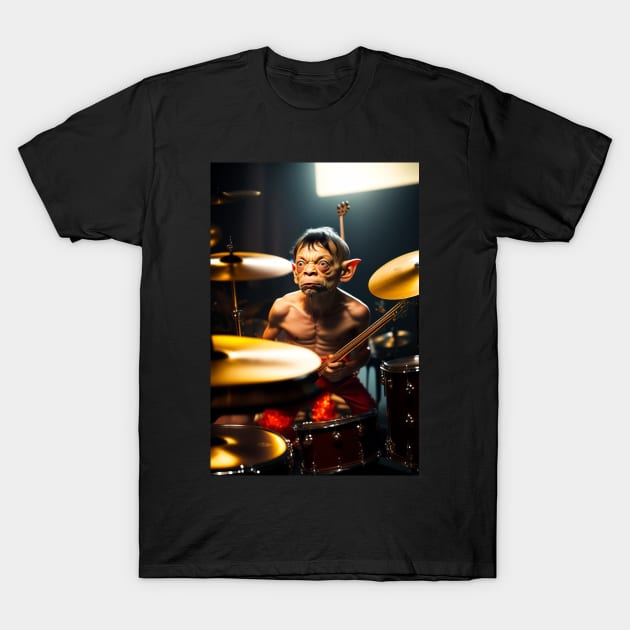 Funny Gollum playing in a heavy metal band graphic design artwork T-Shirt by Nasromaystro